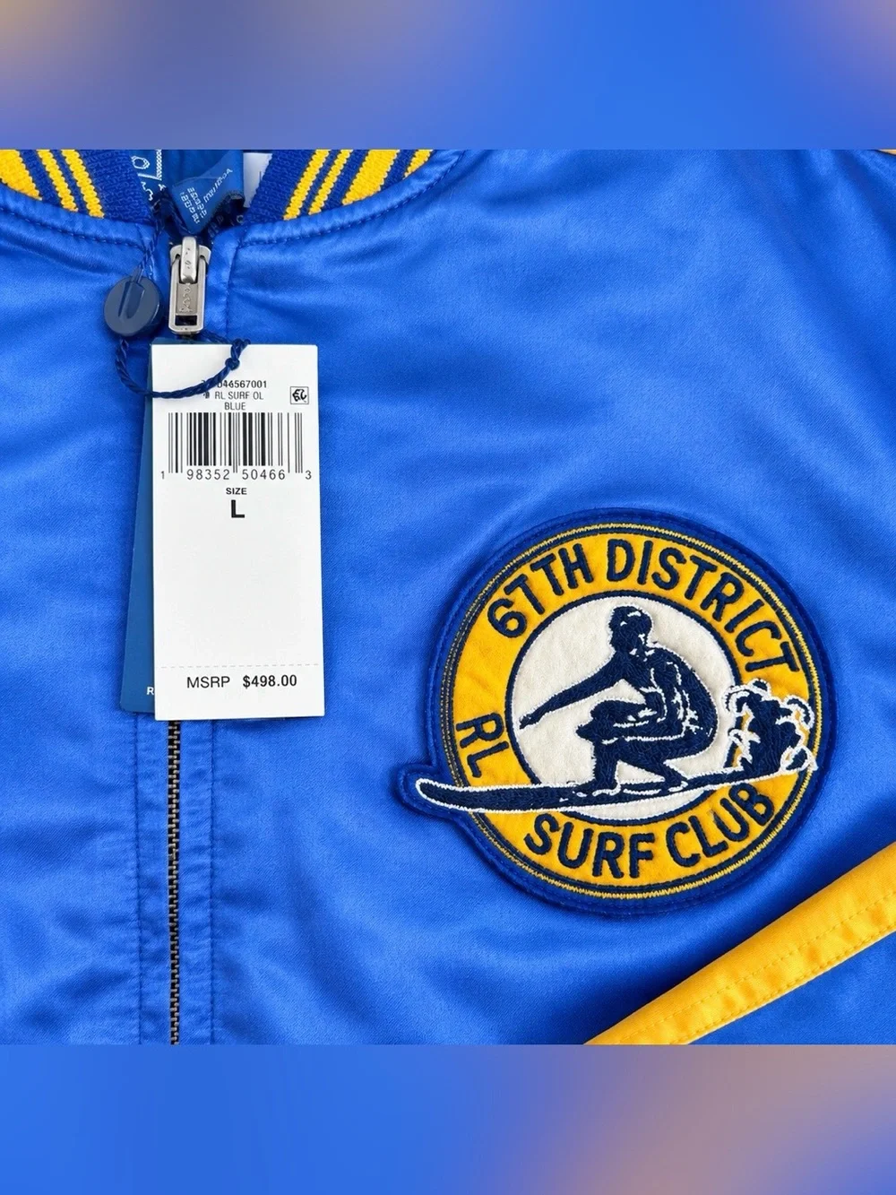 Polo Ralph Lauren 67th District Surf Club Satin Bomber Jacket - Mens Size Large